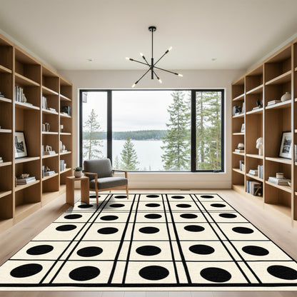 Cream Black Grid Dot Arrangement Rug