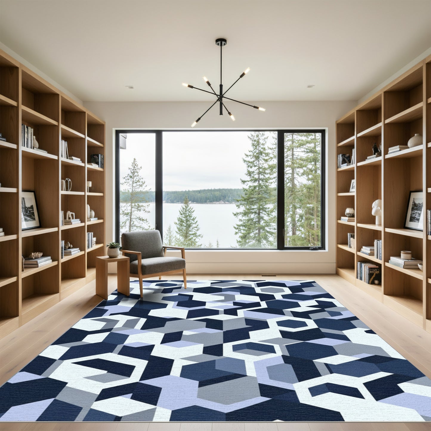 Shades of Blue Geometric Cubes Rug