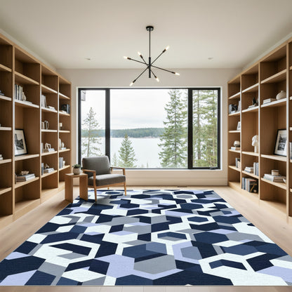 Shades of Blue Geometric Cubes Rug
