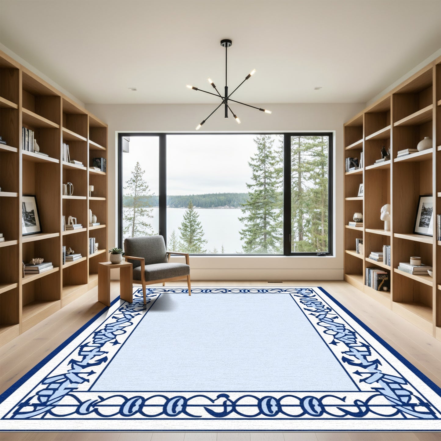 Navy Blue Anchor Chain Border Rug