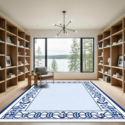 Navy Blue Anchor Chain Border Rug