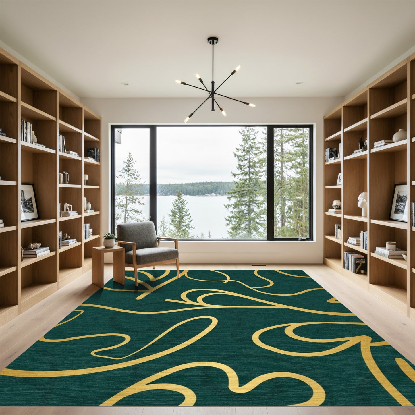 Emerald Gold Swirl Leaf Rug