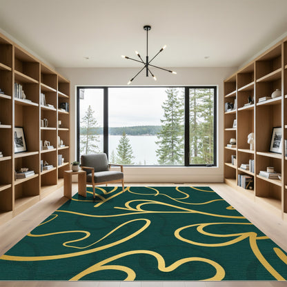 Emerald Gold Swirl Leaf Rug