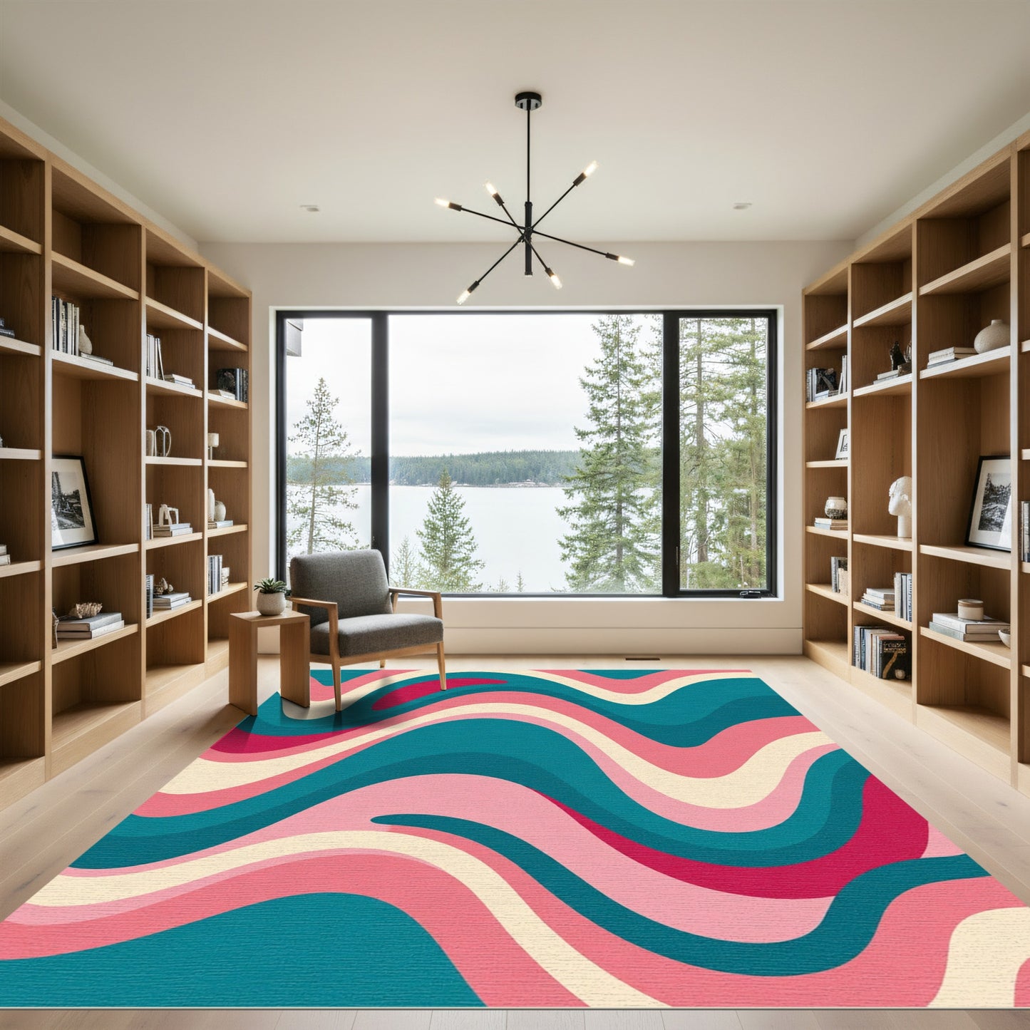 Retro Teal Pink Swirl Waves Rug