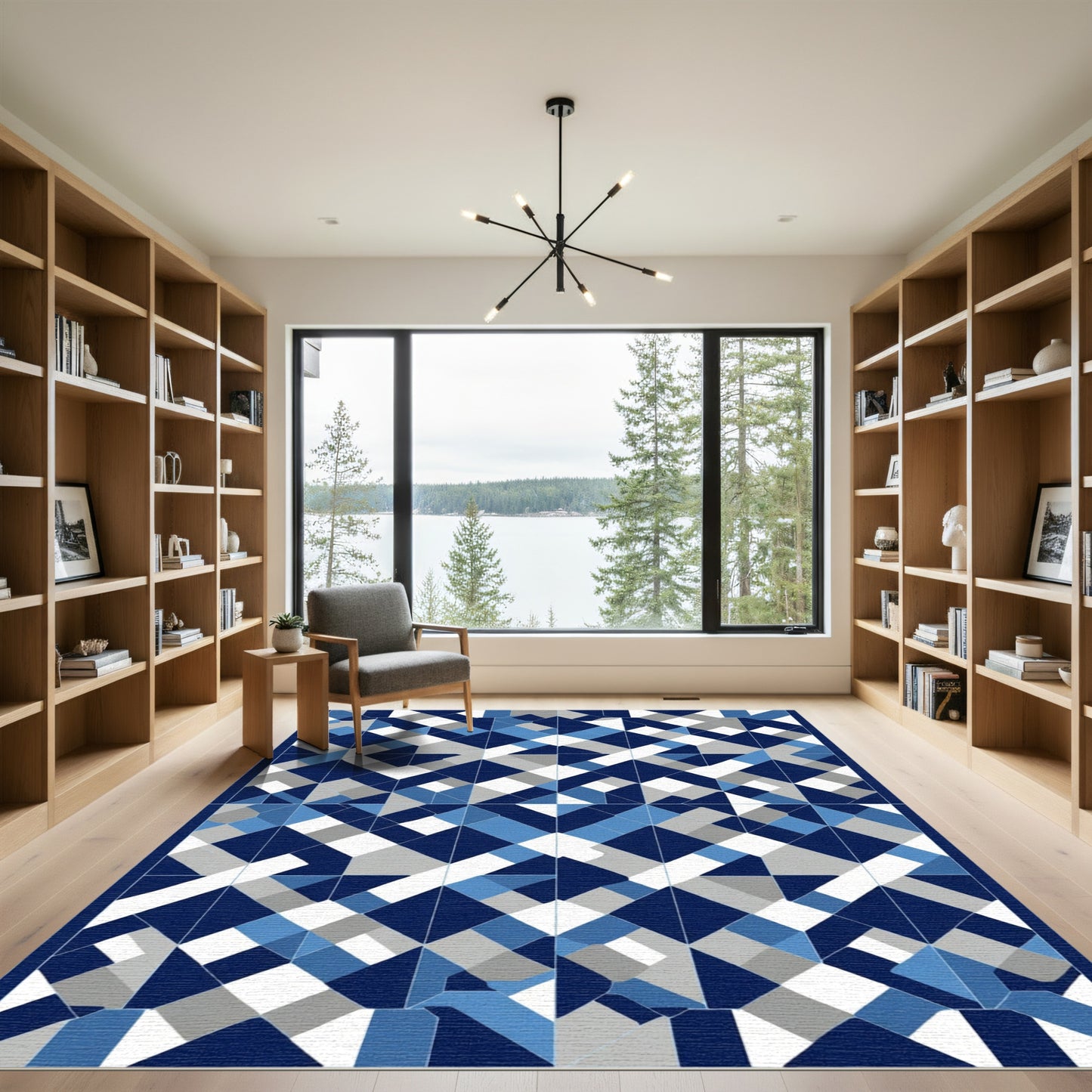 Abstract Geometric Blue Diamond Rug
