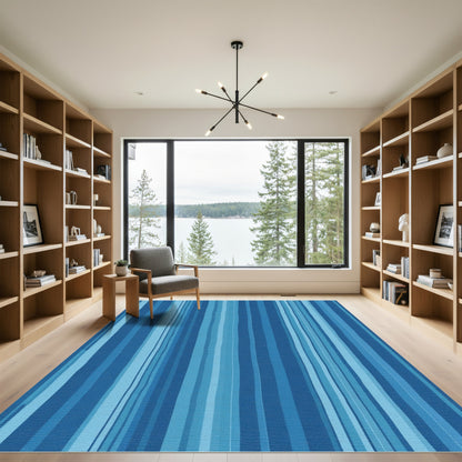 Deep Blue Watercolor Stripe Collection Rug