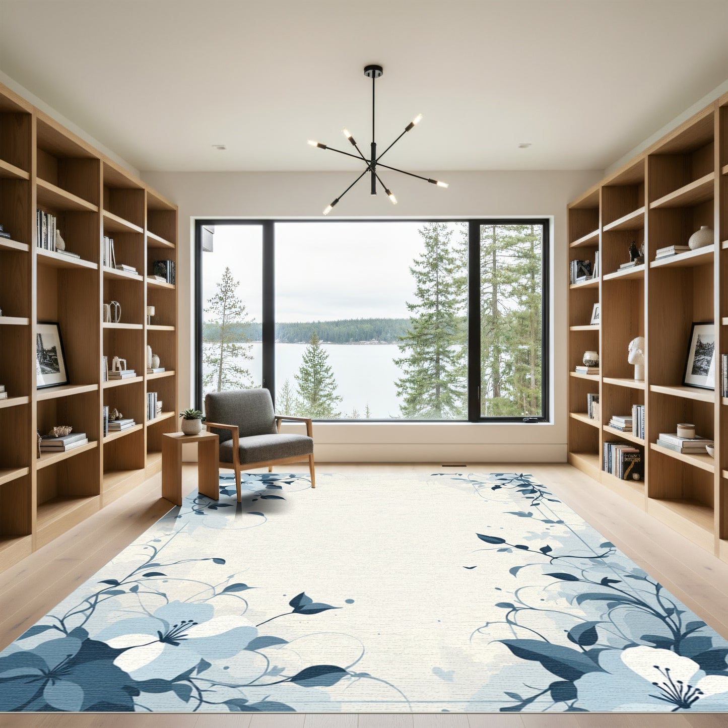 Light Blue Floral Vine Corner Rug