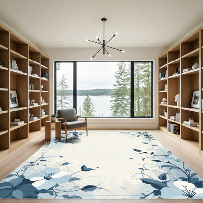 Light Blue Floral Vine Corner Rug