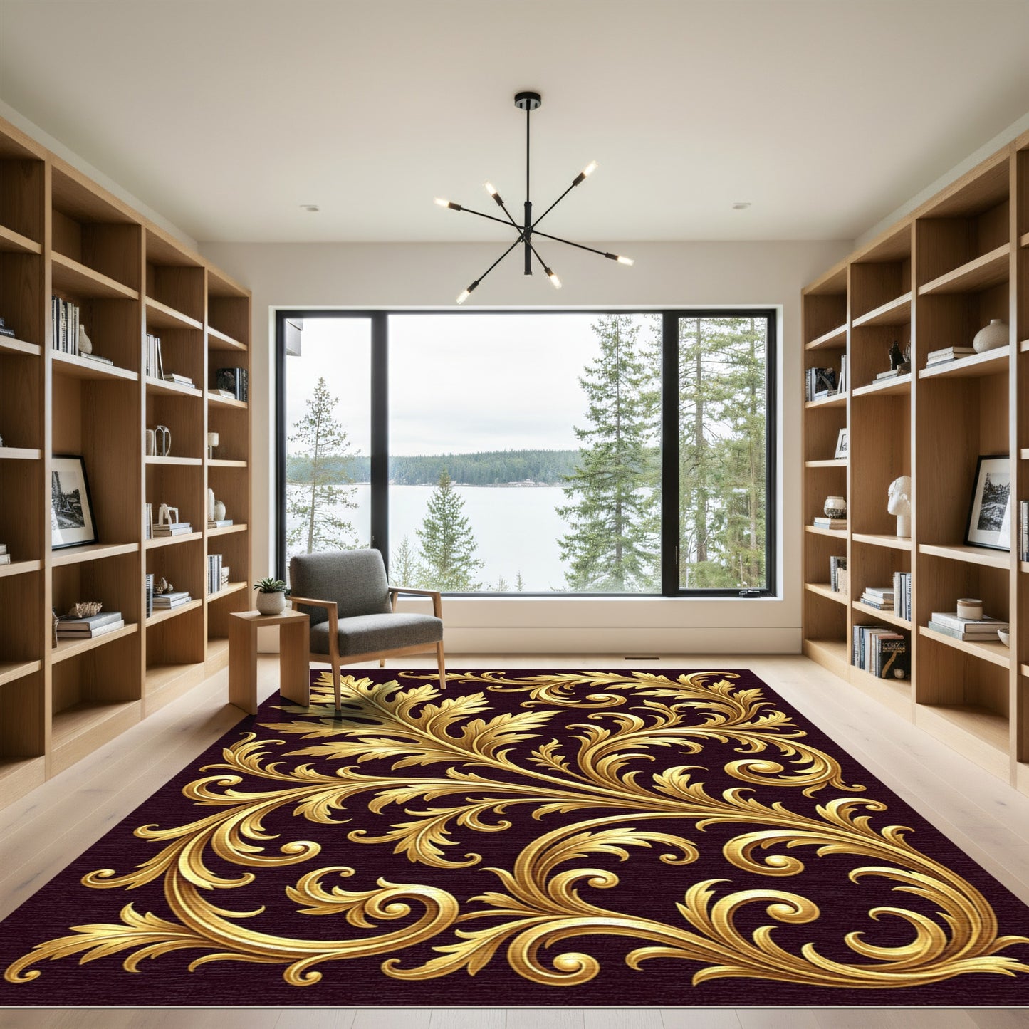 Golden Acanthus Leaf Scrollwork Rug