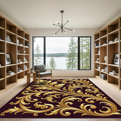 Golden Acanthus Leaf Scrollwork Rug