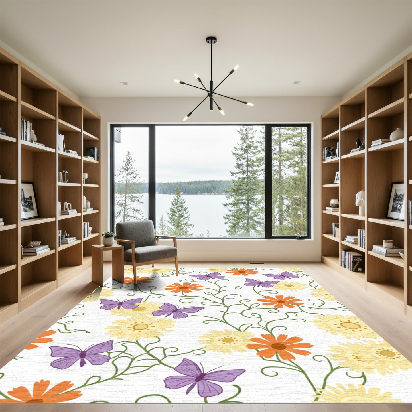 Whimsical Purple Butterfly Orange Blossom Rug