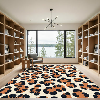 Vibrant Tan Black Animal Spots Rug