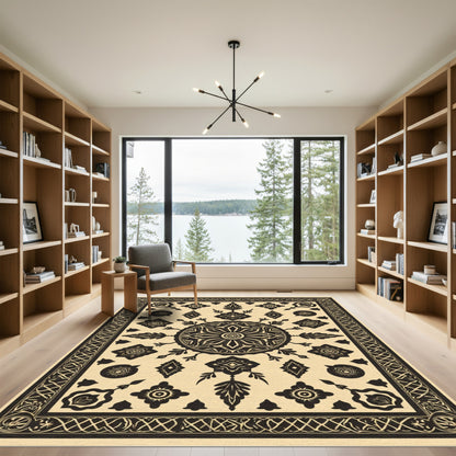 Art Deco Black Floral Mandala Rug