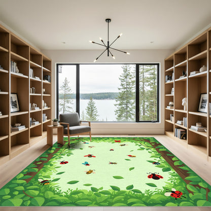 Woodland Bugs And Butterflies Garden Scene Rug