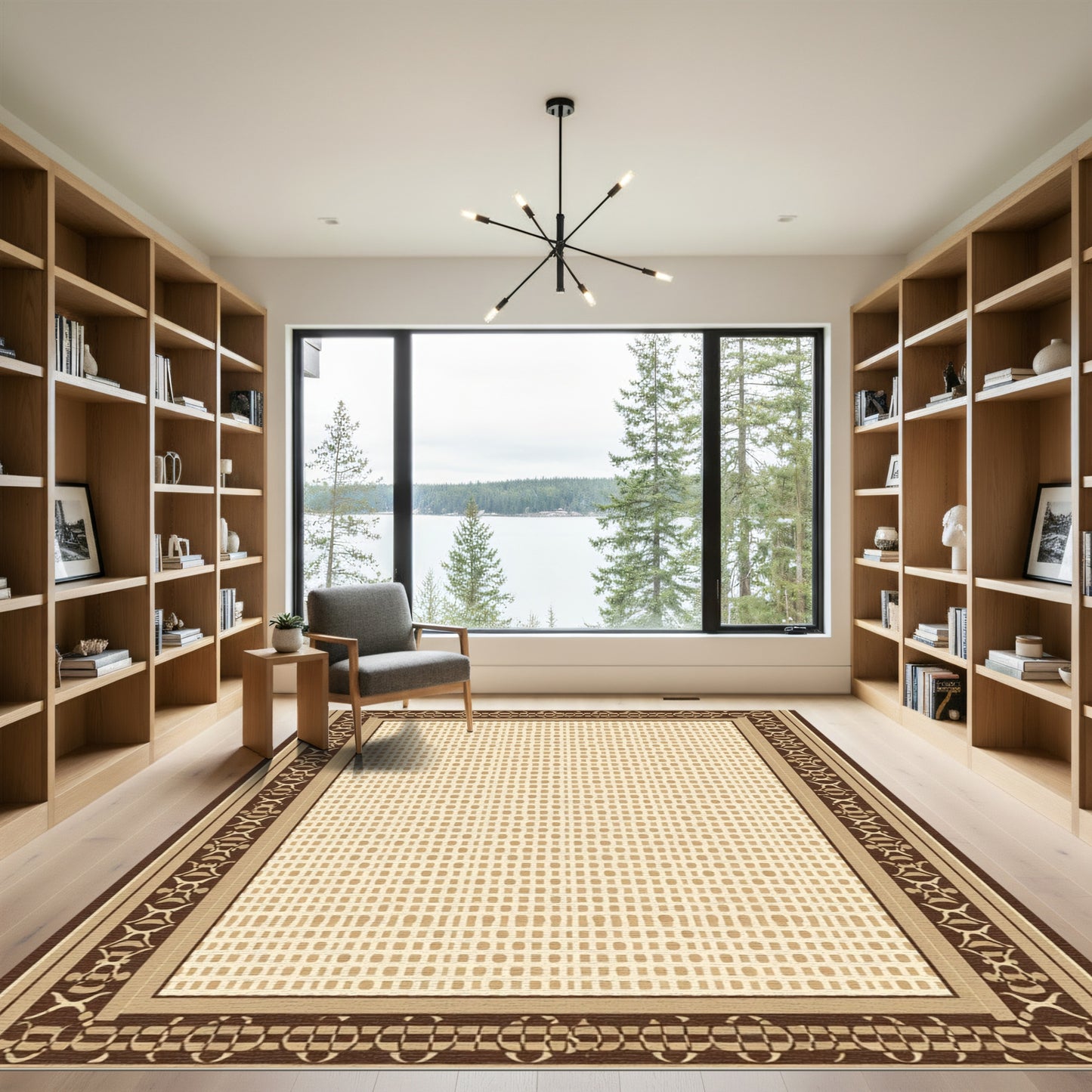 Warm Beige Ornate Lattice Rug