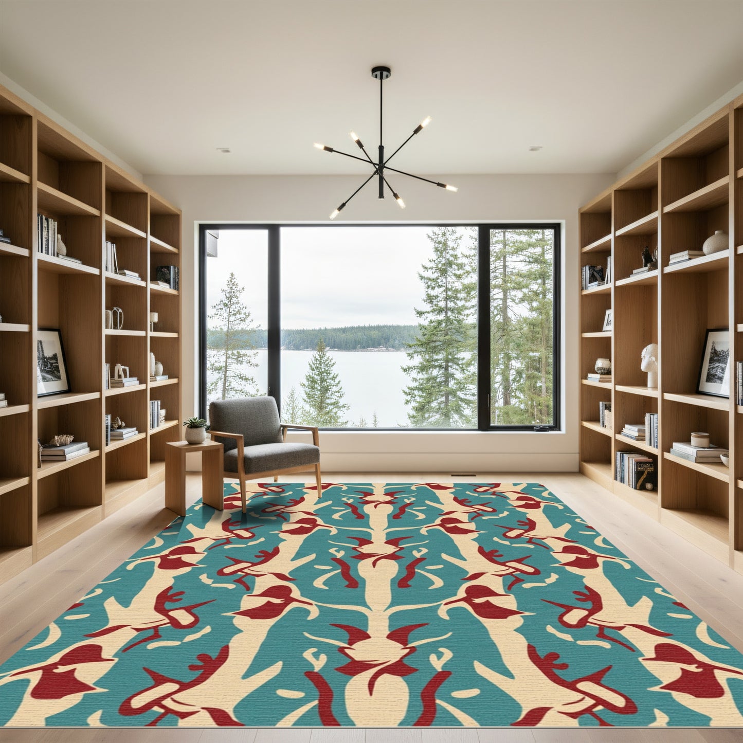 Teal Cream Crimson Symmetry Garden Runner Rug