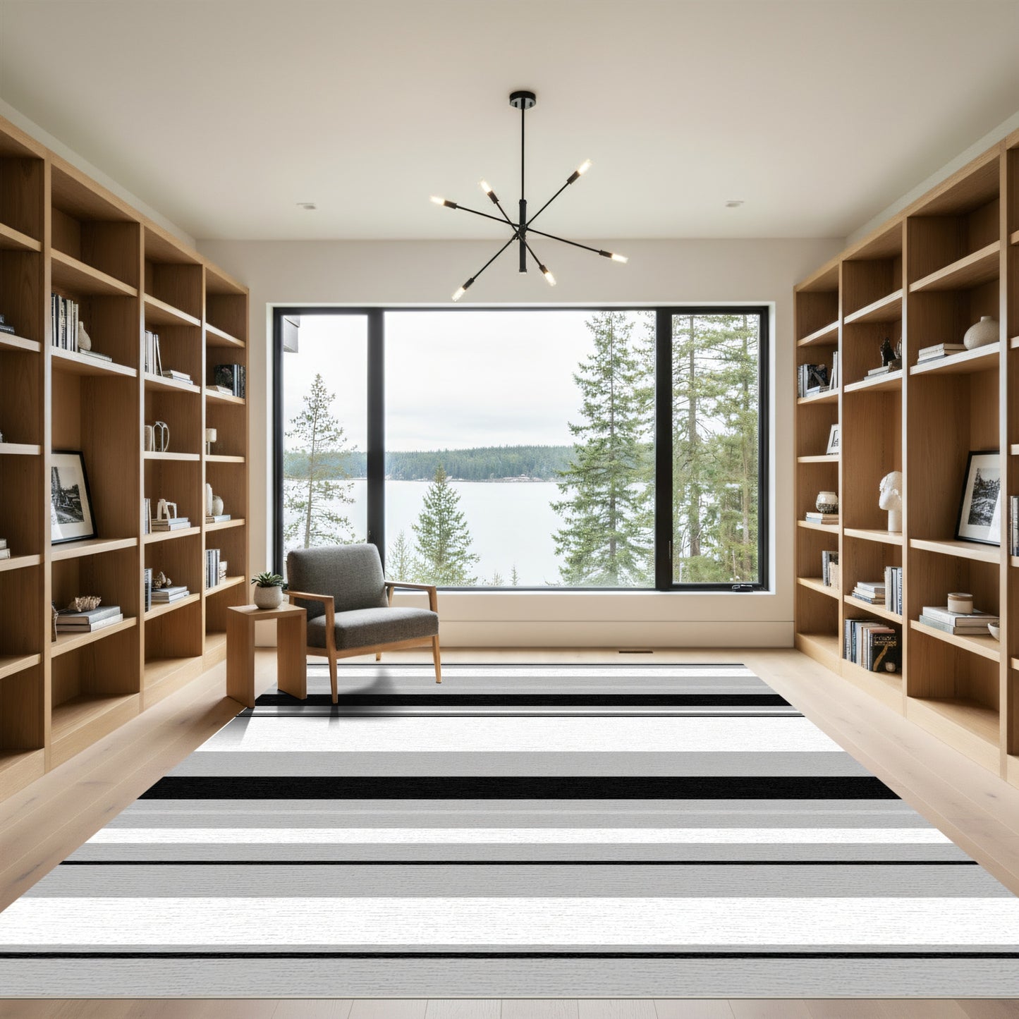 Modern Black Gray White Stripe Rug