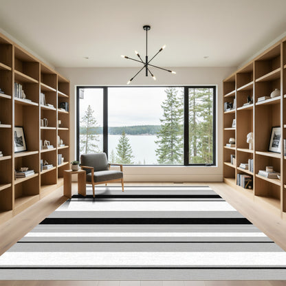 Modern Black Gray White Stripe Rug
