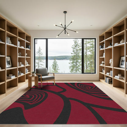 Ruby Swirl Abstract Ribbon Rug