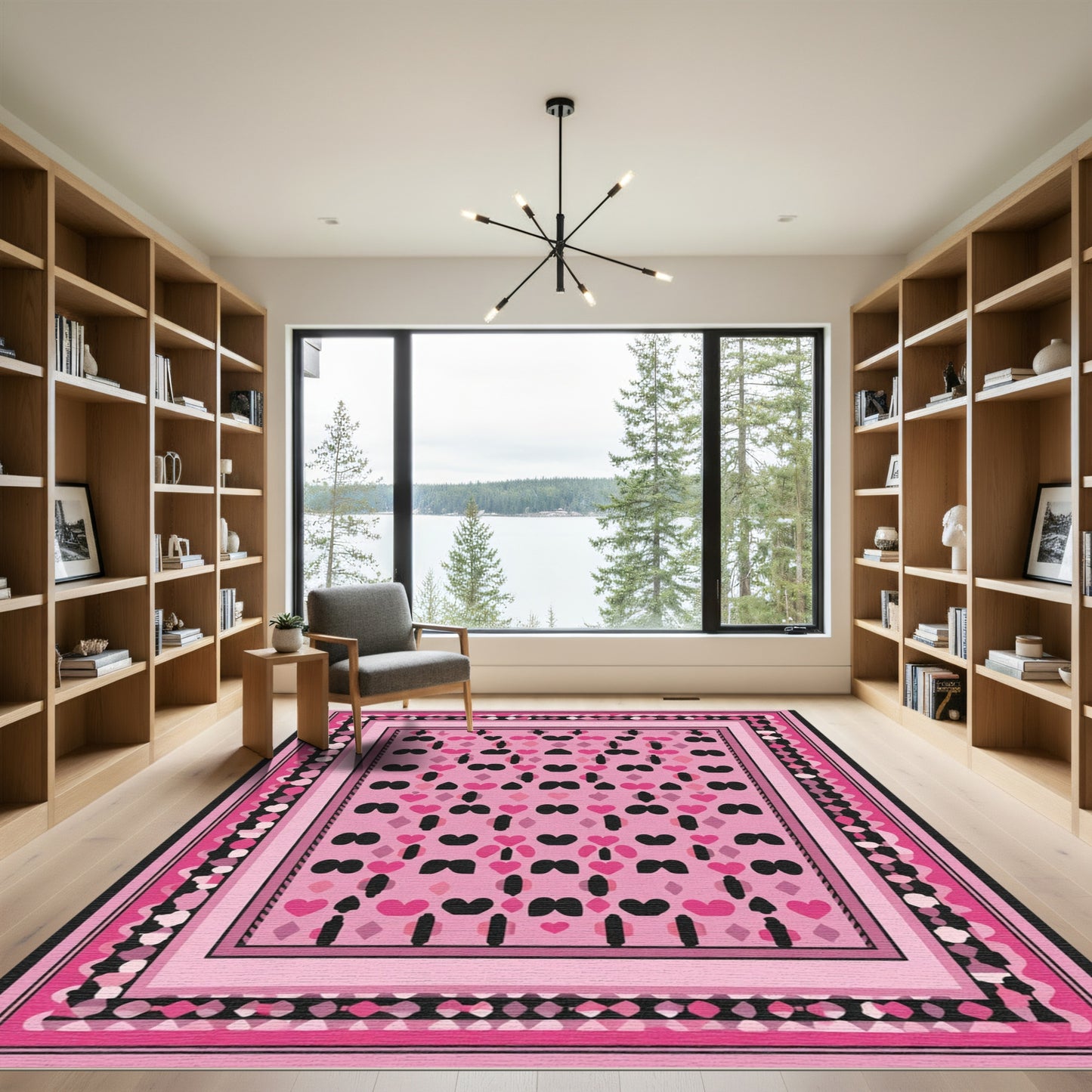 Whimsical Pink Heart Stripe Border Rug