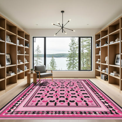 Whimsical Pink Heart Stripe Border Rug
