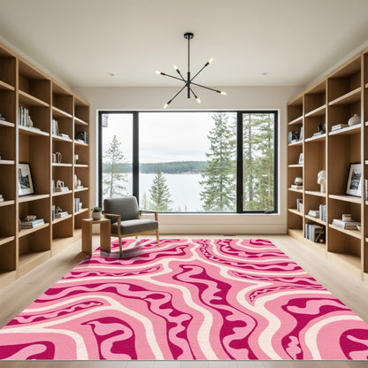 Retro Pink Swirl Waves Rug