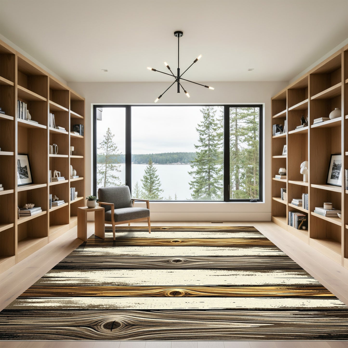 Golden Brown Wood Grain Stripes Rug