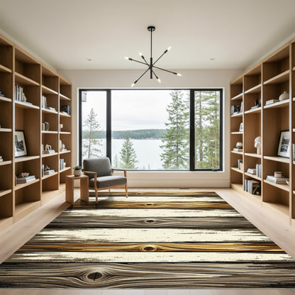 Golden Brown Wood Grain Stripes Rug