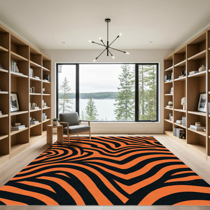 Bold Orange Black Zebra Stripe Rug