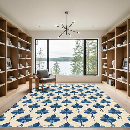 Navy Blue Floral Stem Arrangement Rug