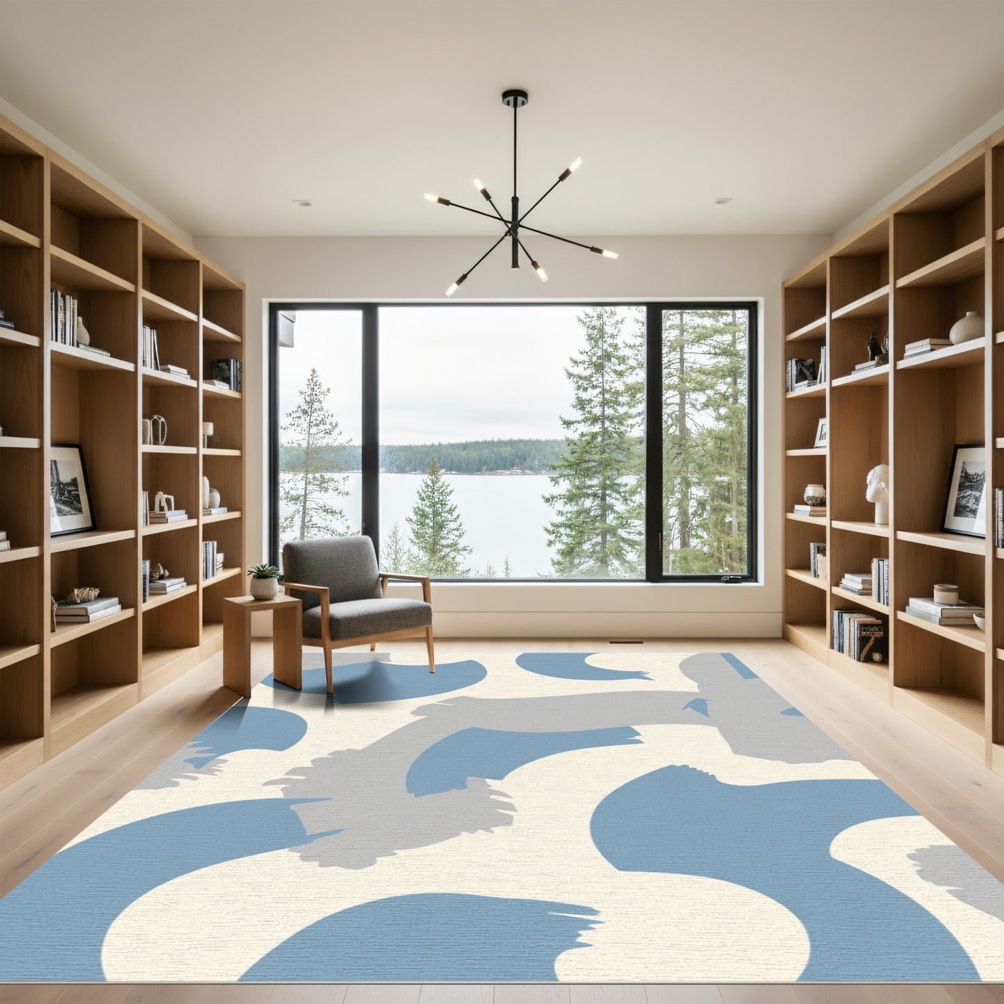 Abstract Blue Gray Swirl Strokes Rug