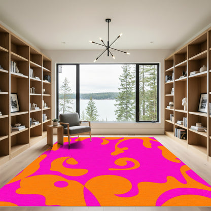 Vibrant Pink Orange Organic Swirl Rug