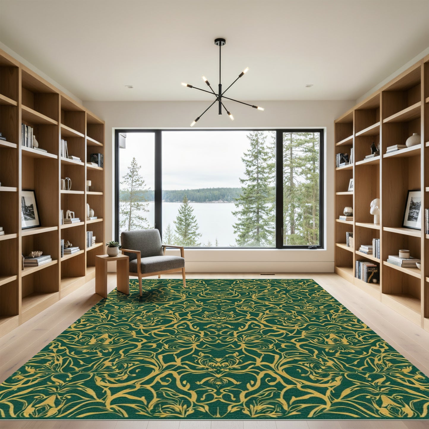 Emerald Gold Art Nouveau Scroll Rug