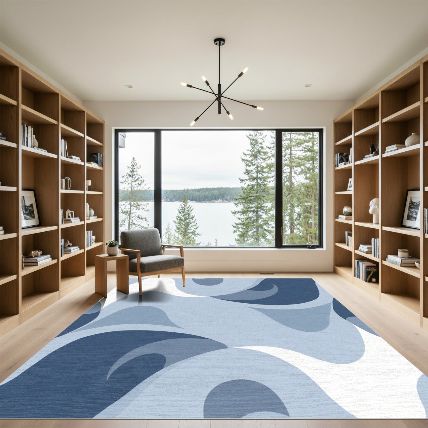 Cool Blue Abstract Swirl Rug