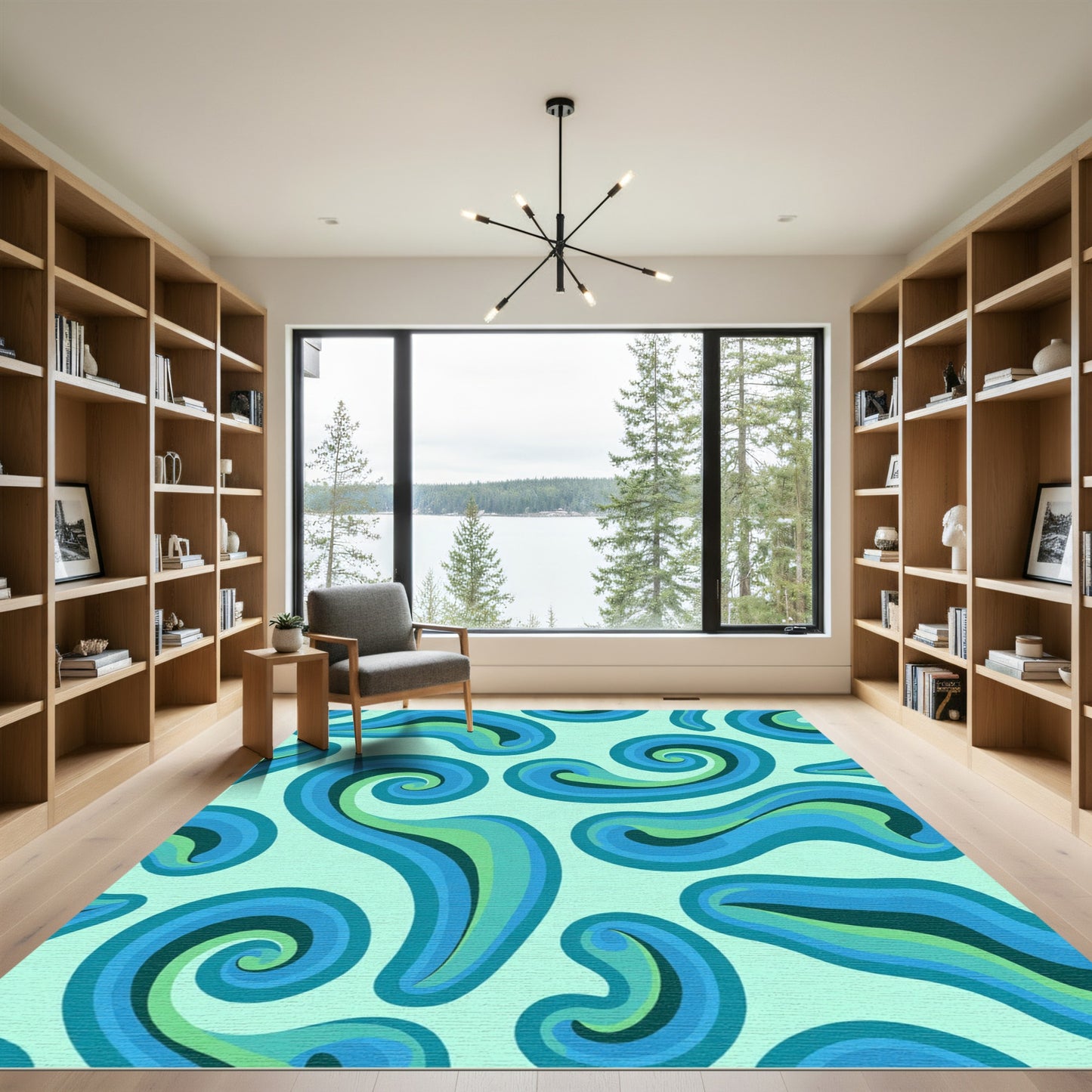 Cool Blue Swirling Waves Rug