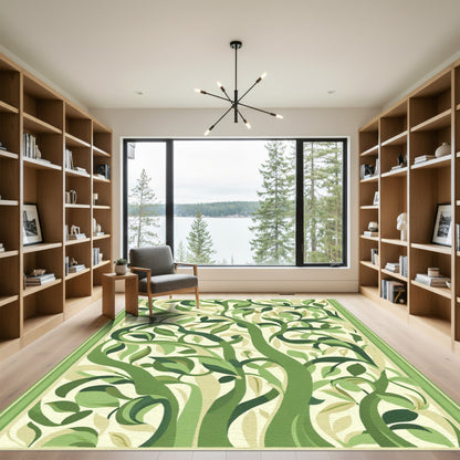 Verdant Green Foliage Swirl Rug