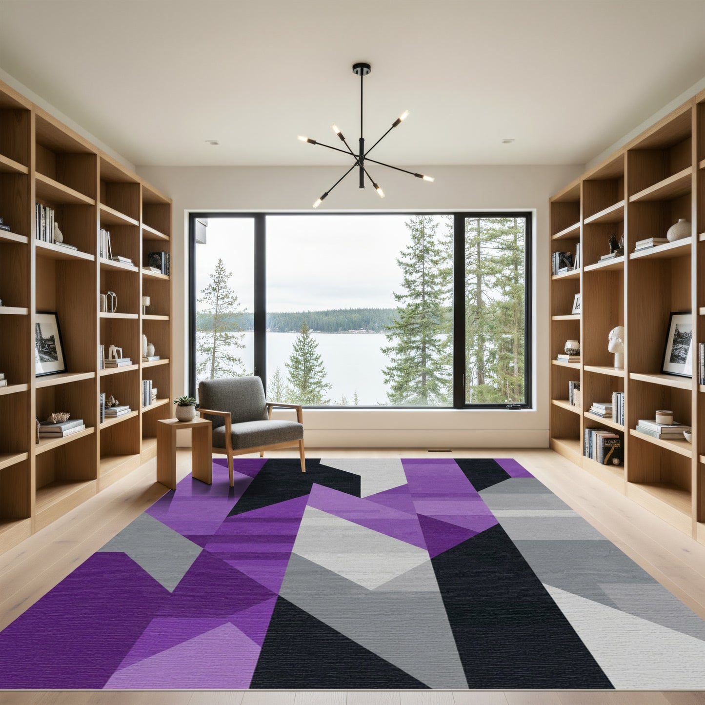 Modern Purple Geometric Blocks Rug