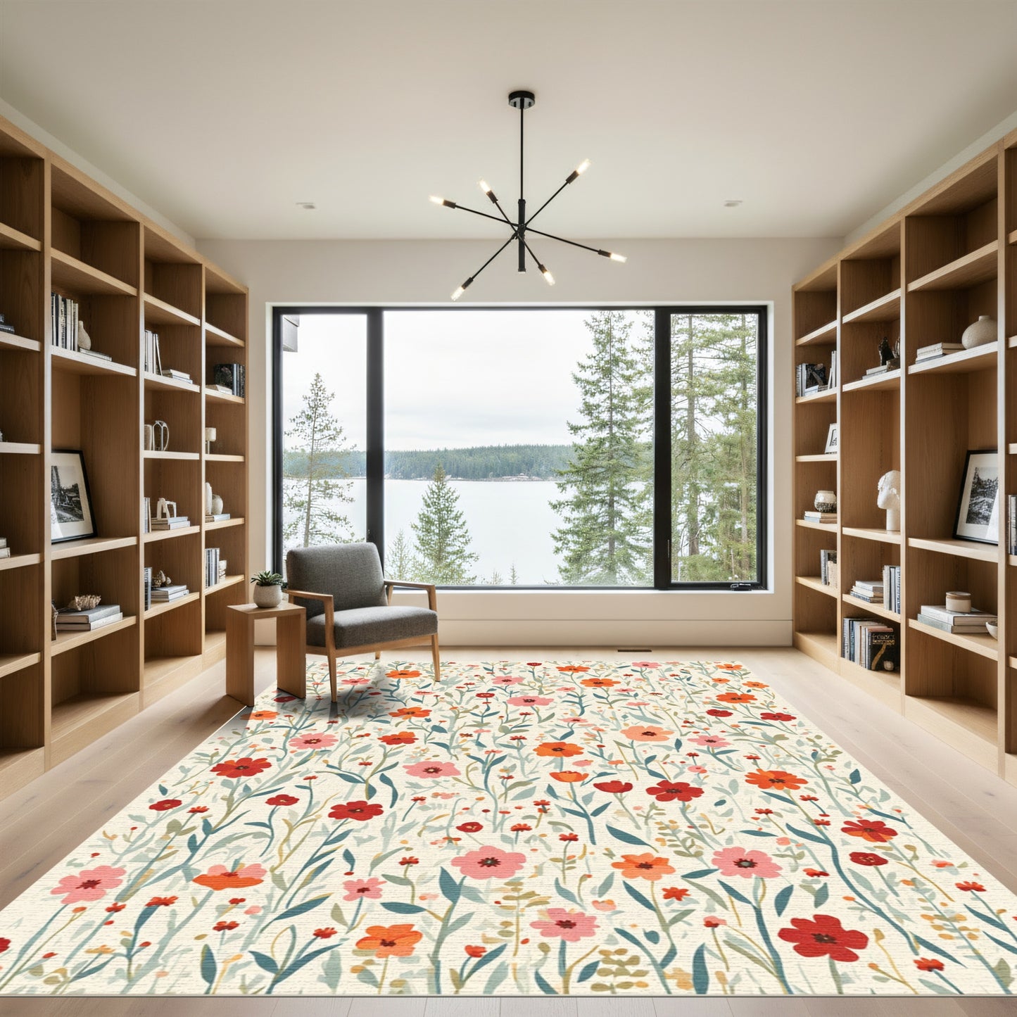 Whimsical Floral Meadow Print Rug