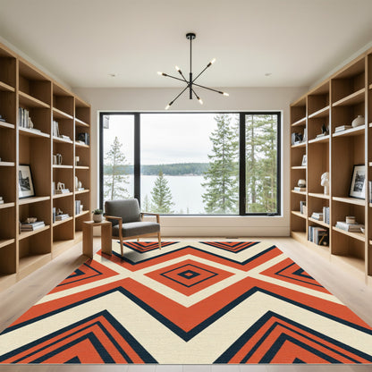 Terra Cotta Navy Cream Chevron Diamond Rug
