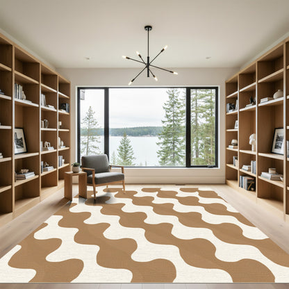 Wavy brown ivory organic stripes Rug