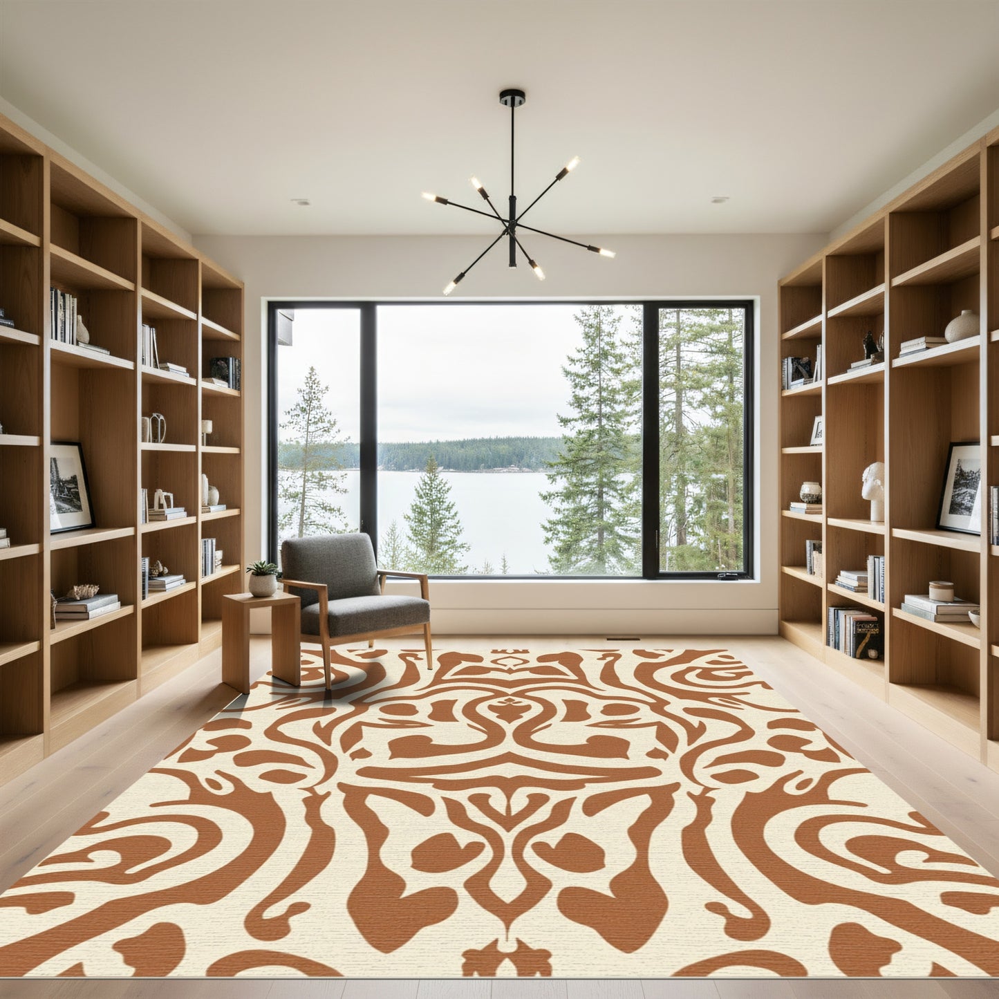 Earthy Brown Abstract Swirl Medallion Rug