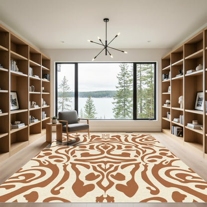 Earthy Brown Abstract Swirl Medallion Rug