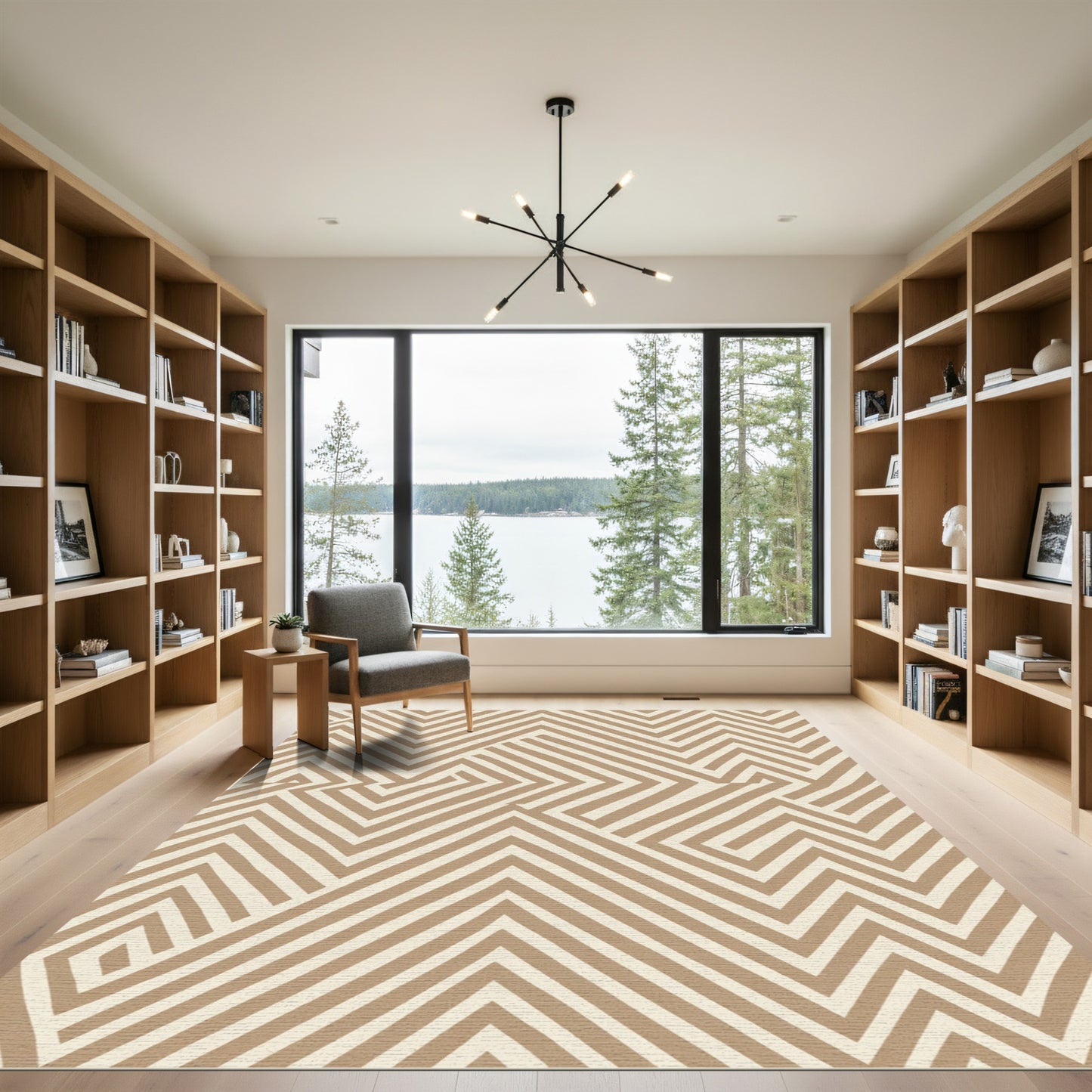 Geometric Tan Interlocking Lines Rug