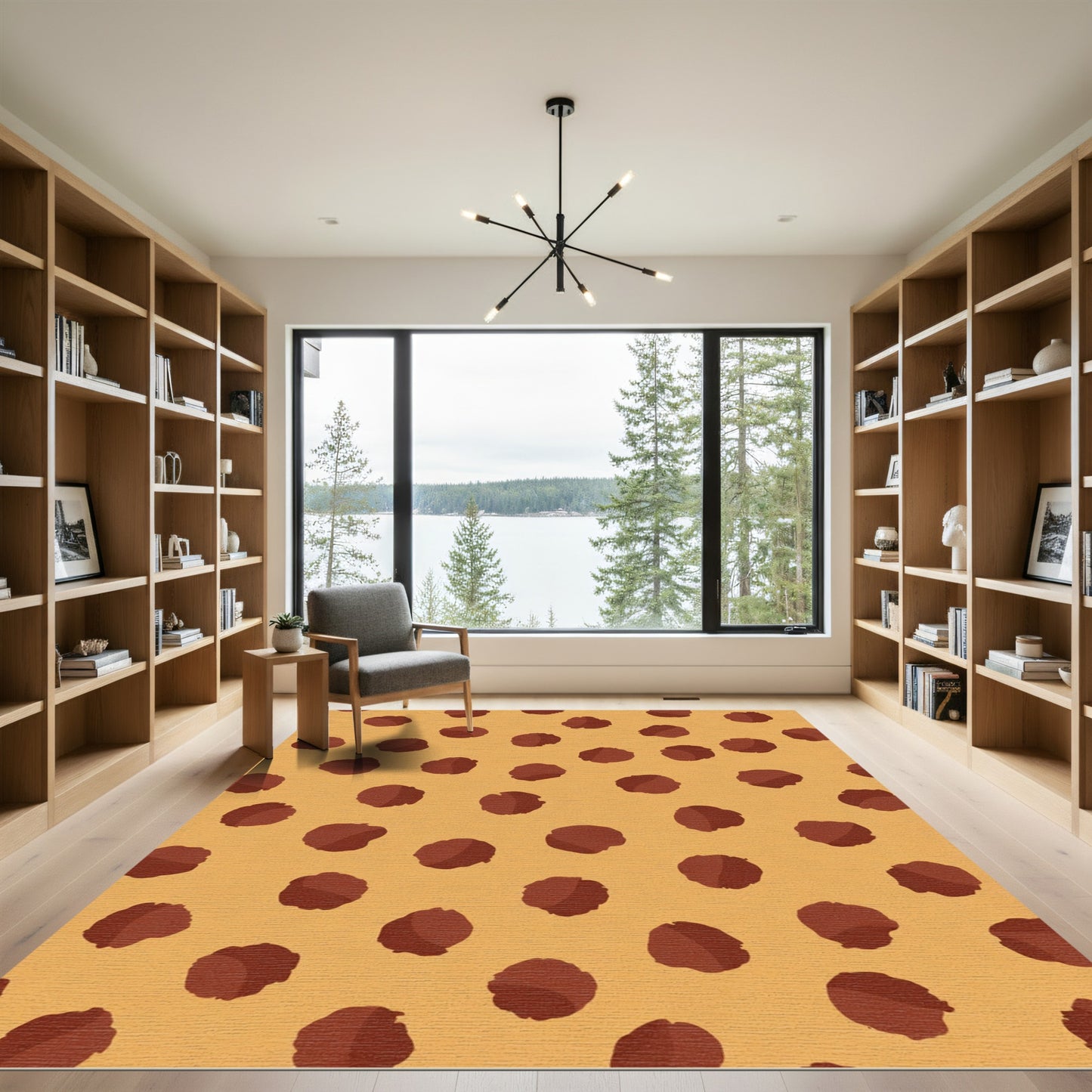 Warm Ochre Brown Polka Dot Throw Rug