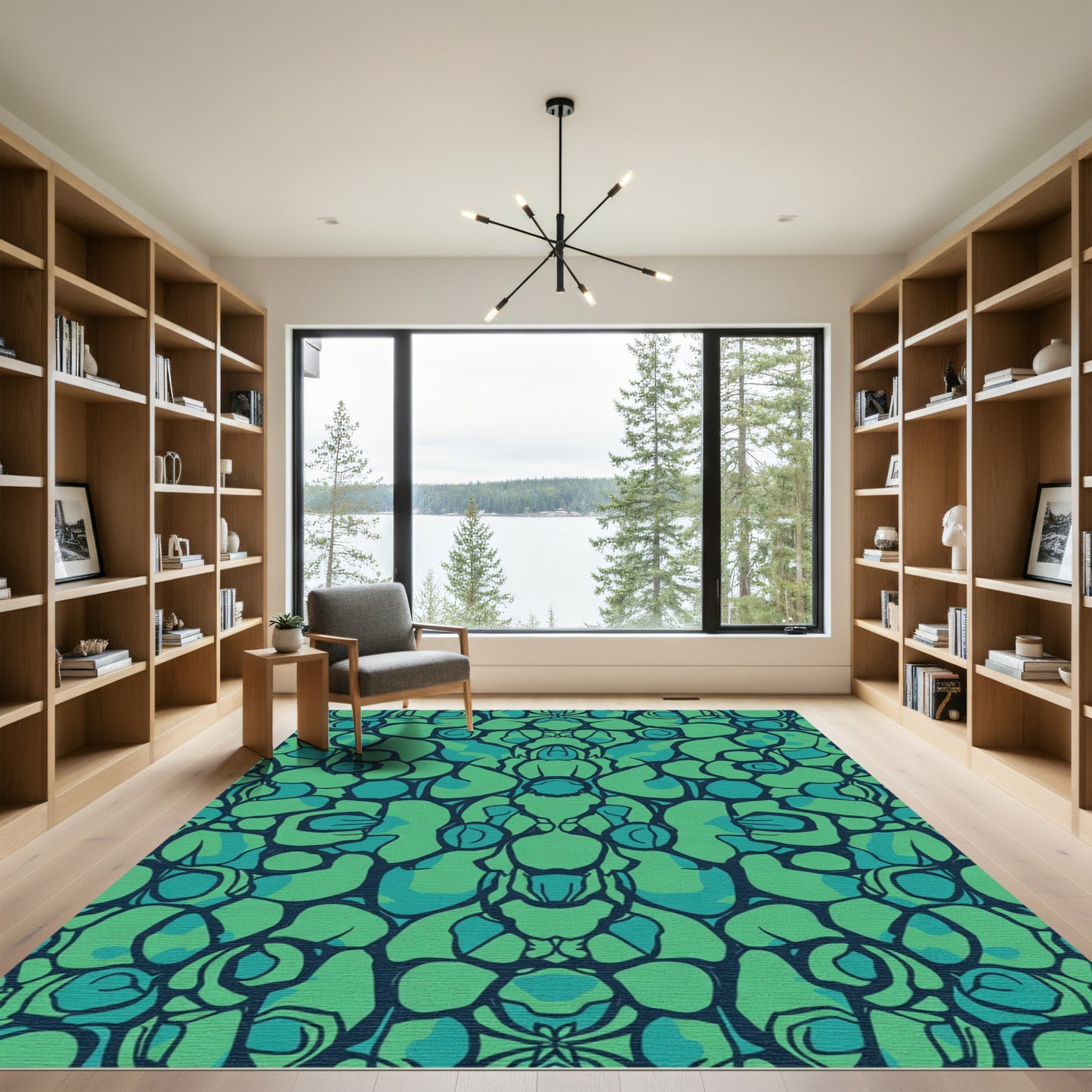 Emerald Teal Organic Symmetrical Flow Rug