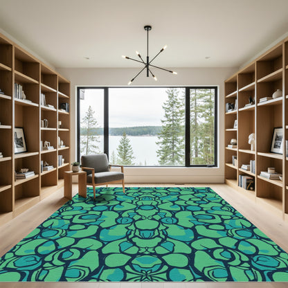 Emerald Teal Organic Symmetrical Flow Rug