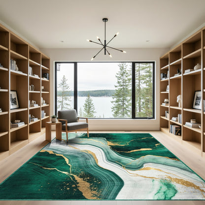 Emerald Gold Fluid Marble Rug