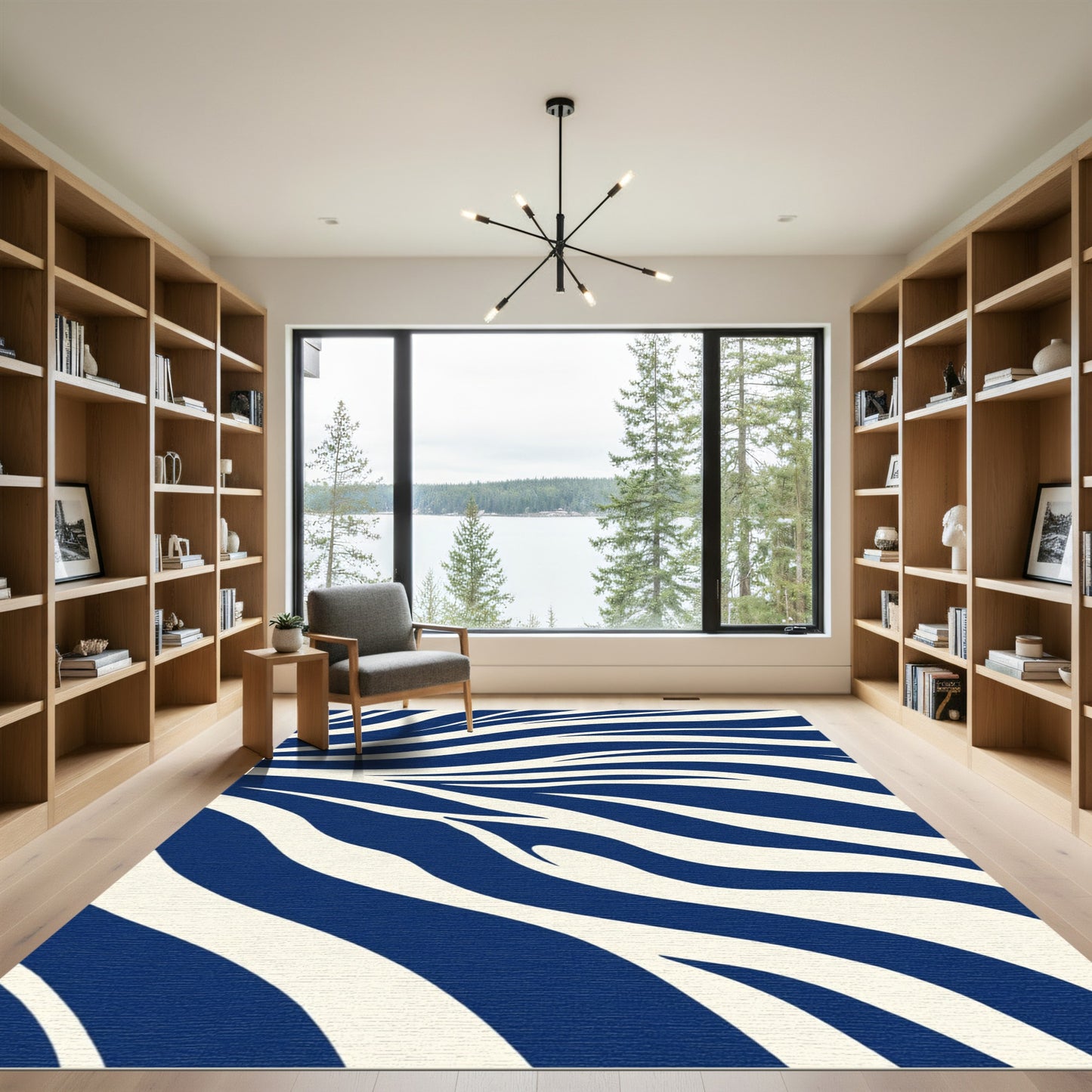Deep Blue Cream Zebra Swirl Rug