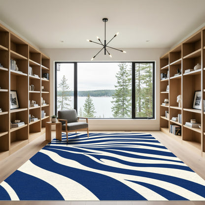 Deep Blue Cream Zebra Swirl Rug