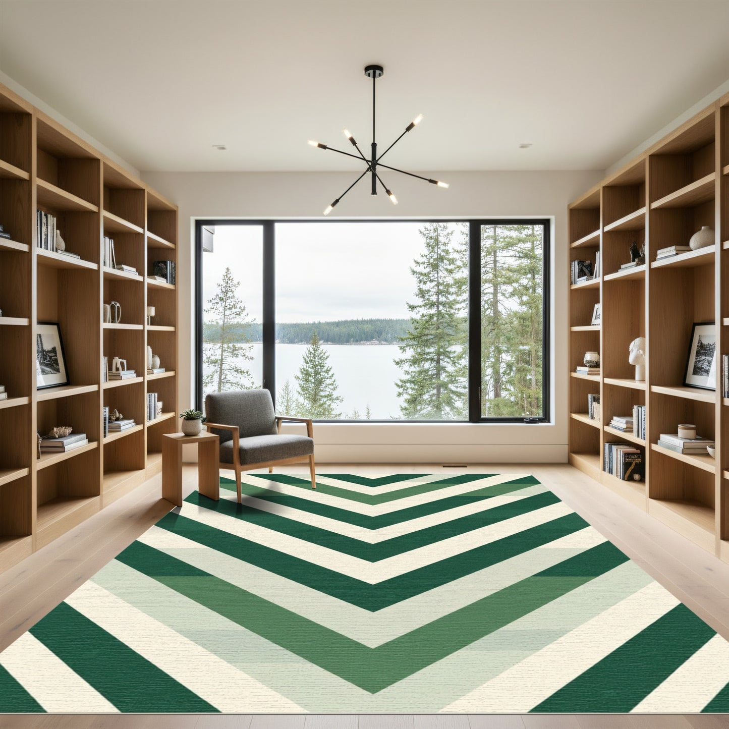 Forest Green Chevron Stripe Rug